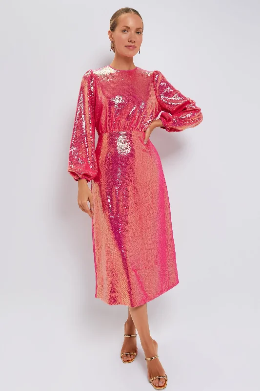 Vintage tea maxi dresses-Pink Sequin Ivanna Dress