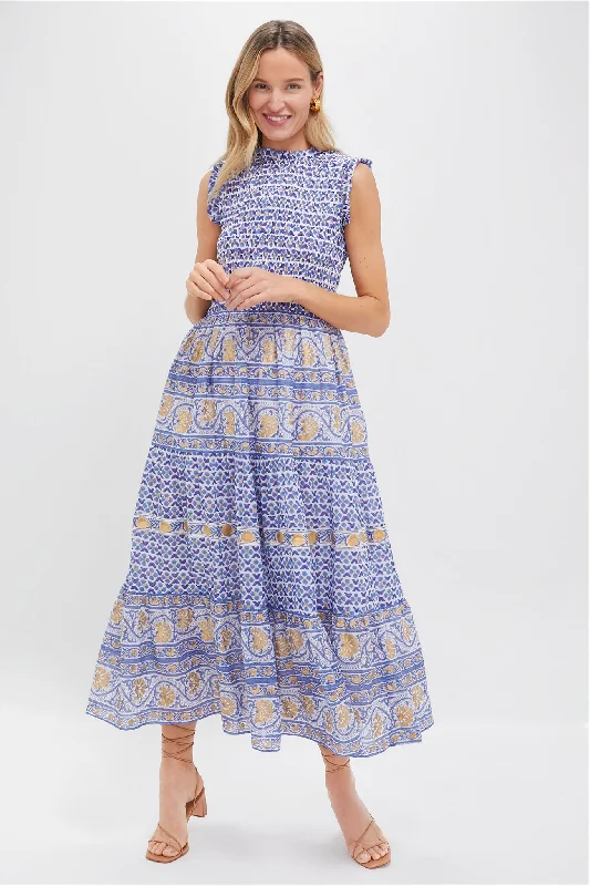 Glamorous ball gowns-Veranda Blue Sleeveless Smocked Maxi Dress