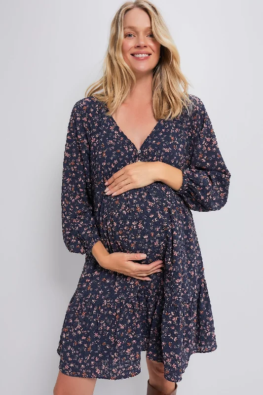 Cozy turtleneck maxi dresses-Navy Poetry Floral The Kelsey Dress