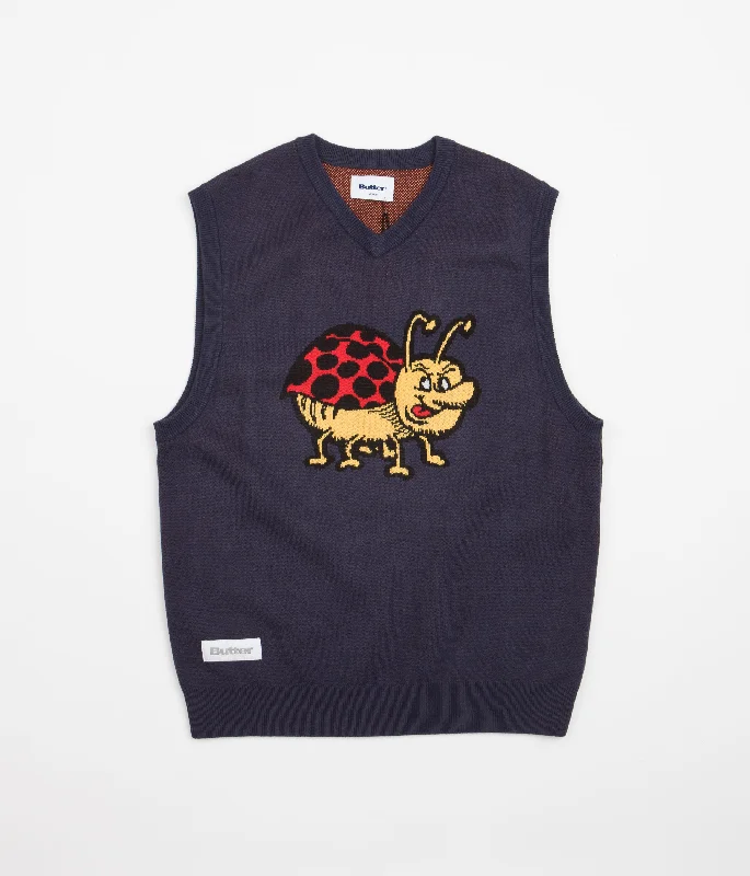 Hoodies & sweatshirts with hypoallergenic fleece-Butter Goods Bug Knitted Vest - Navy