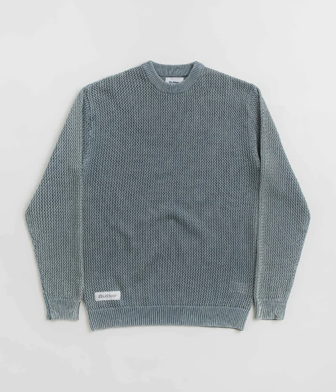 Hoodies & sweatshirts with cotton soft warmth-Butter Goods Washed Knitted Sweatshirt - Washed Navy