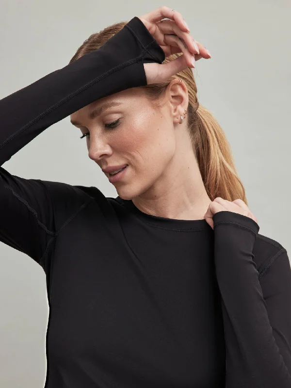 wrap tops for flattering fit-Long Sleeve Top In Diamond Compression - Black