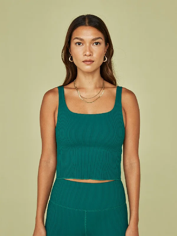 v-neck tops for flattering necklines-Ribbed Tank - Malachite