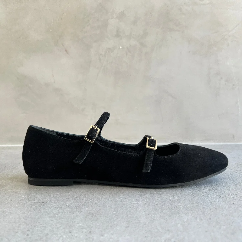 Flats with durable canvas strength-Ballerina Flats, Suede, Black