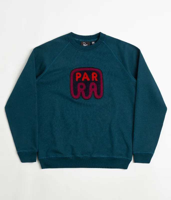 Hoodies & sweatshirts with shrink-proof fleece weave-by Parra Fast Food Logo Crewneck Sweatshirt - Deep Sea Green