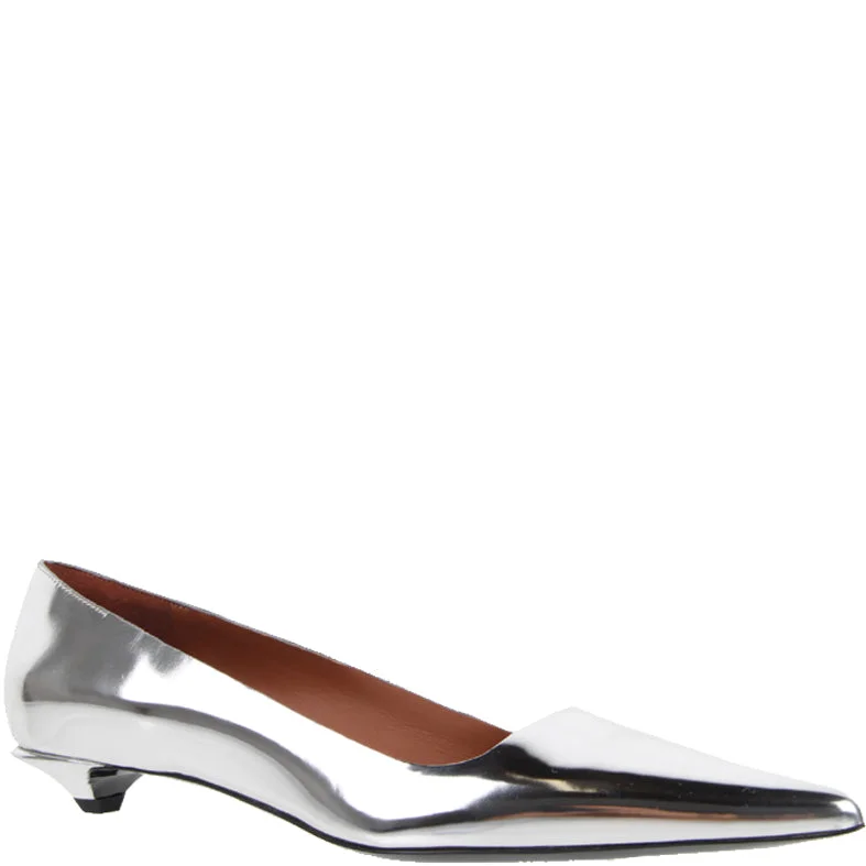 Flats with recycled suede texture-Low Silver Pump, Argento