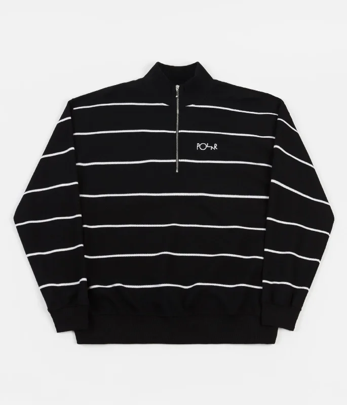 Hoodies & sweatshirts with durable polyester comfort-Polar Stripe Zip Neck Sweatshirt - Black