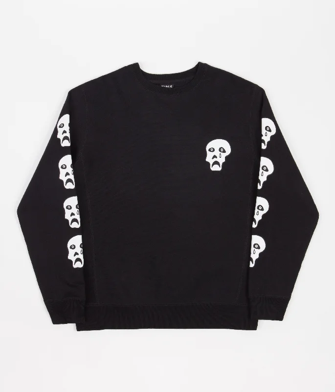 Hoodies & sweatshirts with wool breathable fleece-Tired Sad Skulls Crewneck Sweatshirt - Black