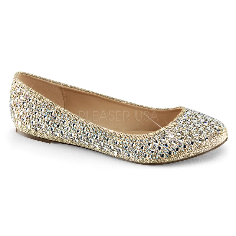 Flats with organic rubber comfort-Fabulicious TREAT-06 Nude Glitter Mesh Fabric Flats