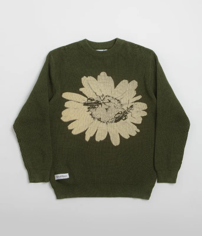 Hoodies & sweatshirts with textured fleece weave-Butter Goods Sunflower Knit Sweatshirt - Army