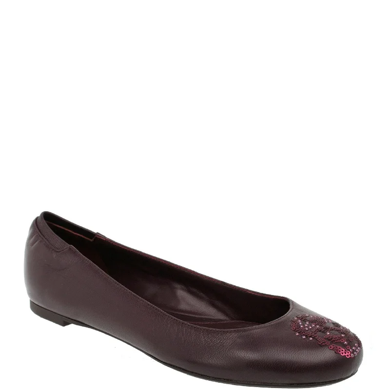 Flats with pointed toe cozy elegance-Sequin Skull Ballerina Flats, Oxblood