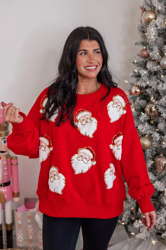 Hoodies & sweatshirts with striped chic design-Santa Baby Red Sequin Sweatshirt