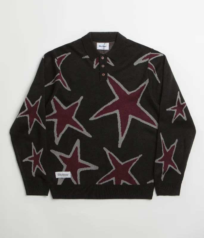 Hoodies & sweatshirts with rich jewel tones-Butter Goods Star Polo Knit Sweatshirt - Black