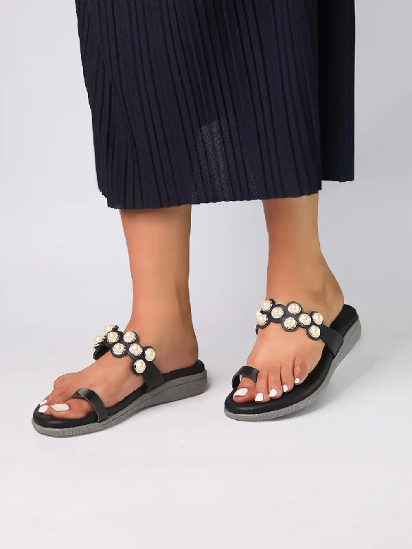 Flats with canvas soft durability-Aneira Black Flats