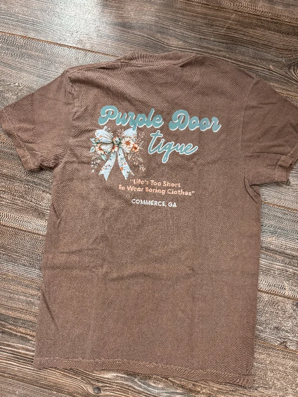 oversized t-shirts for relaxed wear-Purple Door Boutique Floral Bow Tee