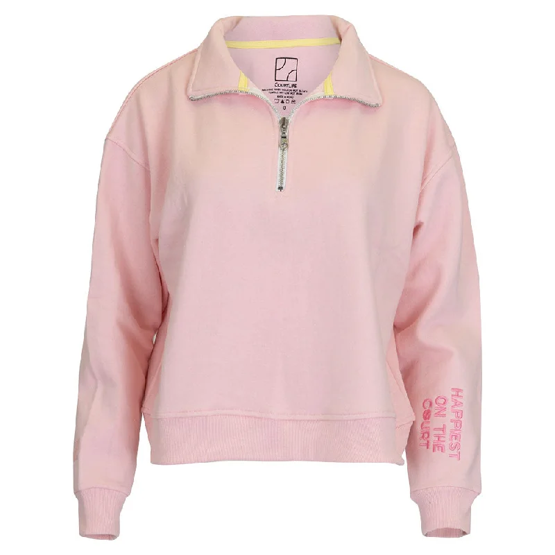 Hoodies & sweatshirts with microfiber stylish finish-Women`s Happiest On The Court 1/4 Zip Tennis Sweatshirt Pink