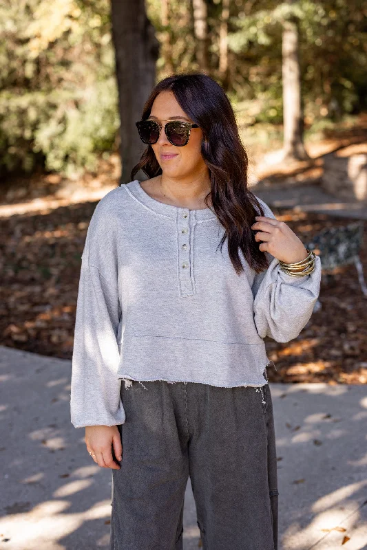 floral blouses for feminine looks-Saturday Favorite Heather Grey Pullover