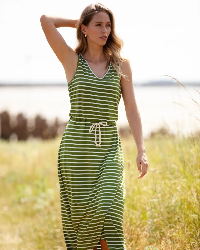 Vintage prom maxi dresses-Stacey Olive Stripe Jersey Dress