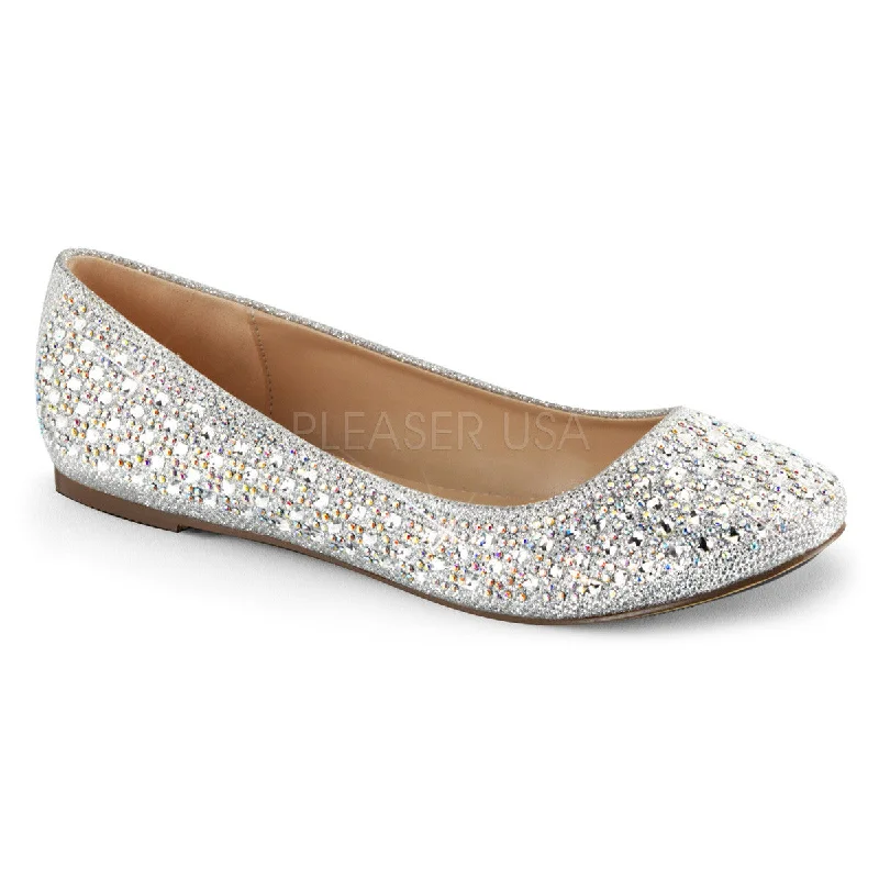 Flats with recycled leather softness-Fabulicious TREAT-06 Silver Glitter Mesh Fabric Flats