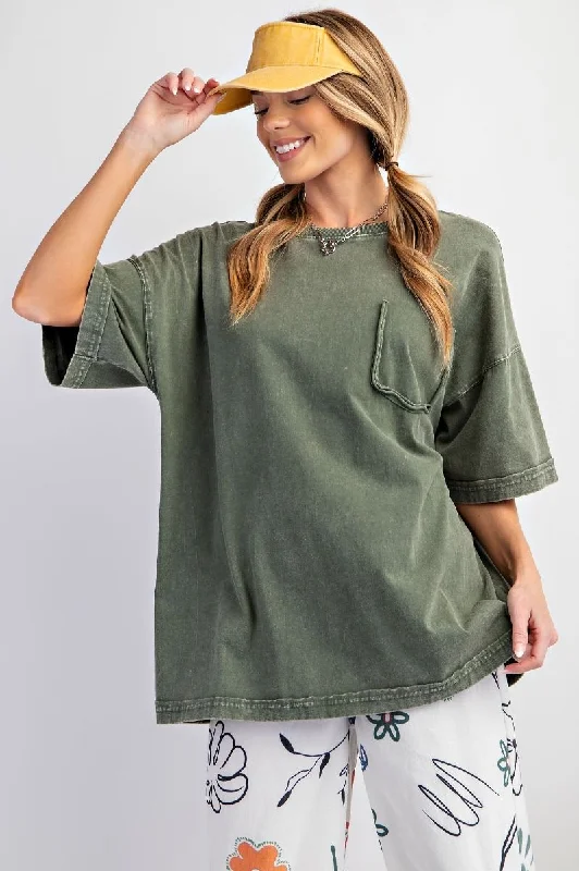 button-down shirt tops for layering-Perfectly Oversized Washed Forest Top