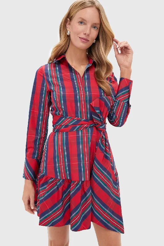 Cozy sweater maxi dresses-Balsam Plaid Tie Waist Shirt Dress