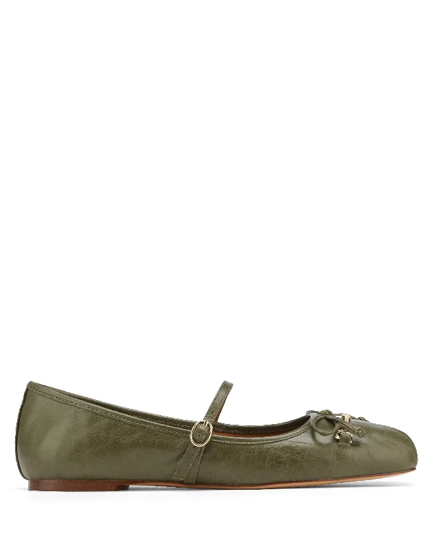 Flats with light suede texture-Bao Green Leather