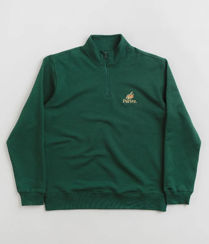 Hoodies & sweatshirts with eco-conscious cotton weave-Parlez Wanstead 1/4 Zip Sweatshirt - Deep Green