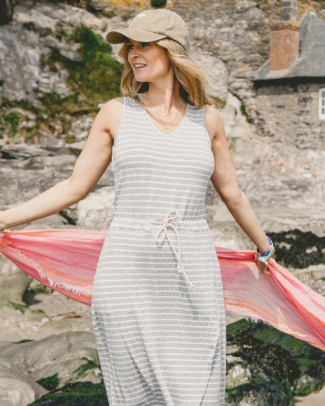 Cute skater maxi dresses-Stacey Grey Marl Stripe Jersey Dress