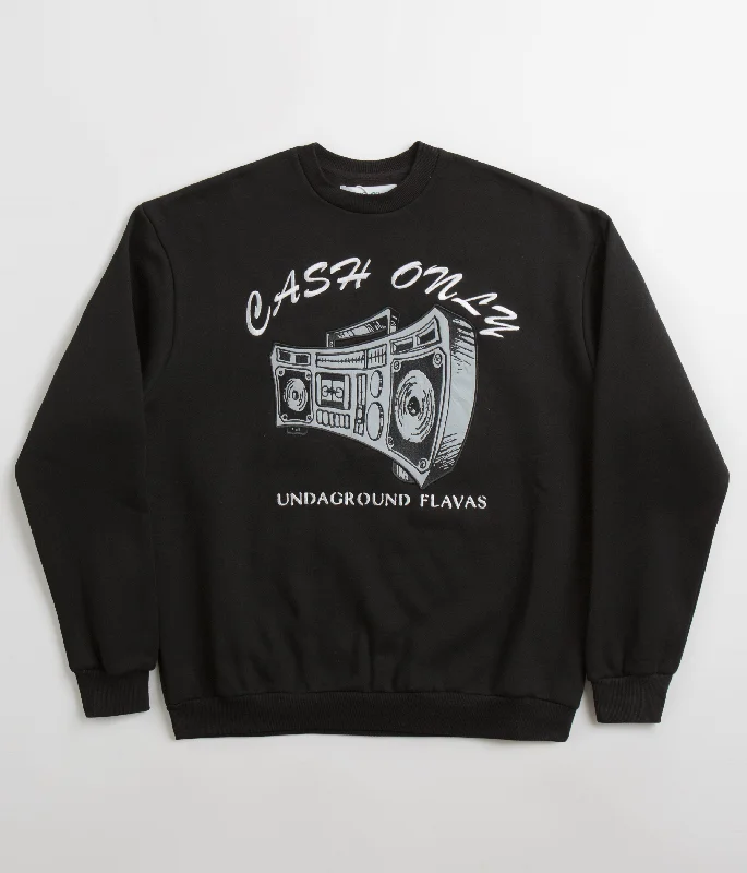 Hoodies & sweatshirts with shrink-resistant polyester-Cash Only Boombox Applique Crewneck Sweatshirt - Black