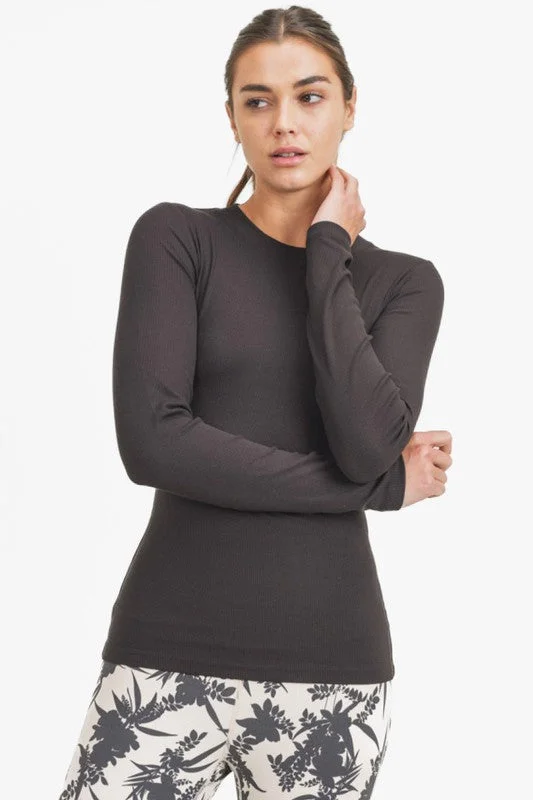 versatile knit tops for any season-Mono B Black Ribbed Athleisure Top