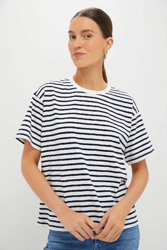 Black tie event dresses-Navy and White Stripe Kaitlin Tee