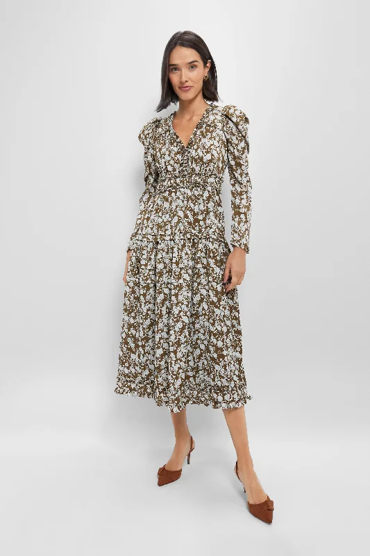 Sparkly cocktail maxi dresses-Olive Floral Renee Ruffle Midi Dress