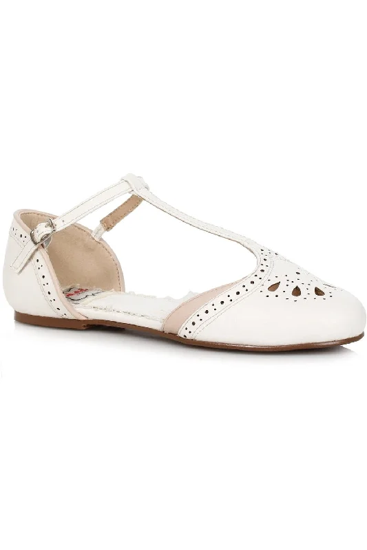 Flats with premium embroidered patterns-Bettie Page Nancy Flat | White Faux Leather