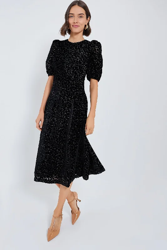 Glamorous prom maxi dresses-Black Sophia Burnout Velvet Puff Sleeve Dress