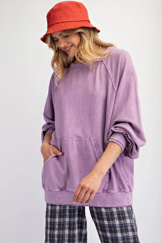 peplum tops for feminine flair-Casually Perfect Washed Lavender Pullover