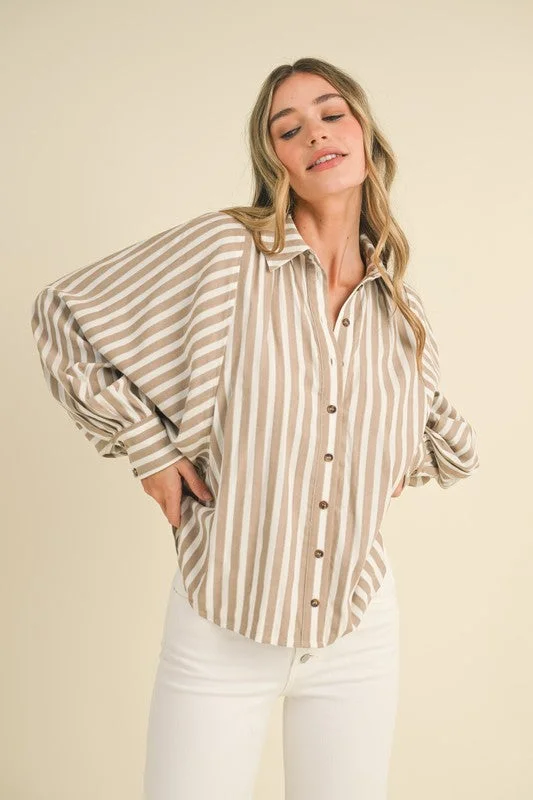 lace-up tops for chic details-Sandy Path Cream Striped Top