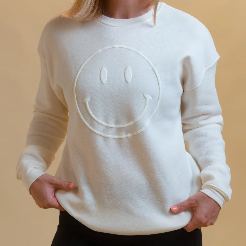 Hoodies & sweatshirts with abstract bold elegance-Smiley Face Tonal Puff Print Graphic Sweatshirt