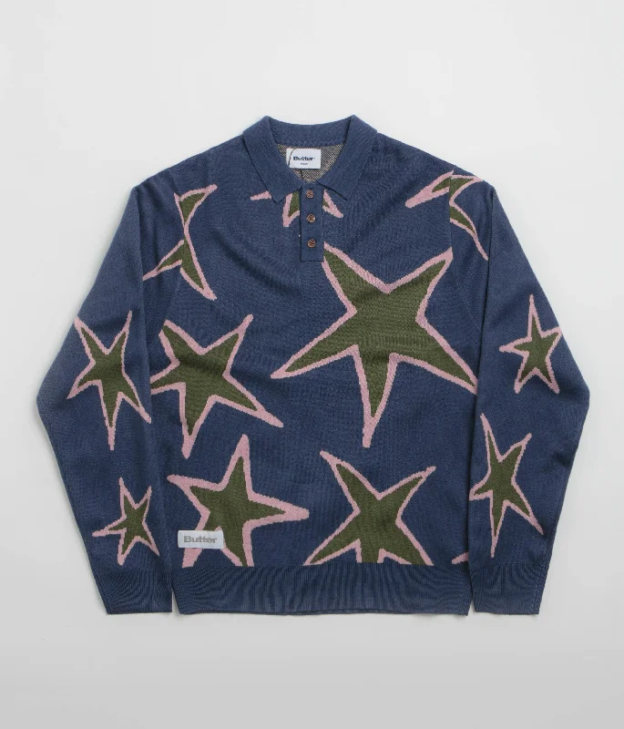 Hoodies & sweatshirts with heavy winter warmth-Butter Goods Star Polo Knit Sweatshirt - Prussian