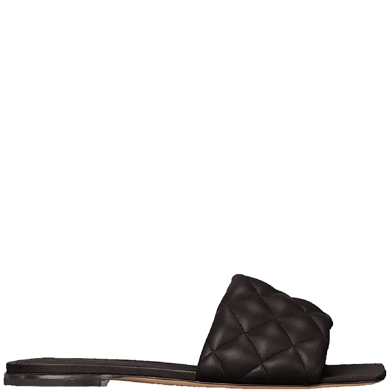 Flats with slip-on durable fit-Padded Slide Stitched, Chocolate