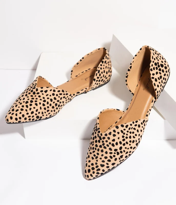 Flats with hypoallergenic leather-Vintage Style Cheetah Suede dOrsay Flats