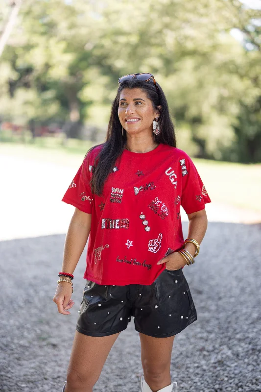 lace-front tops for elegant details-The UGA Sequin Spirit Tee