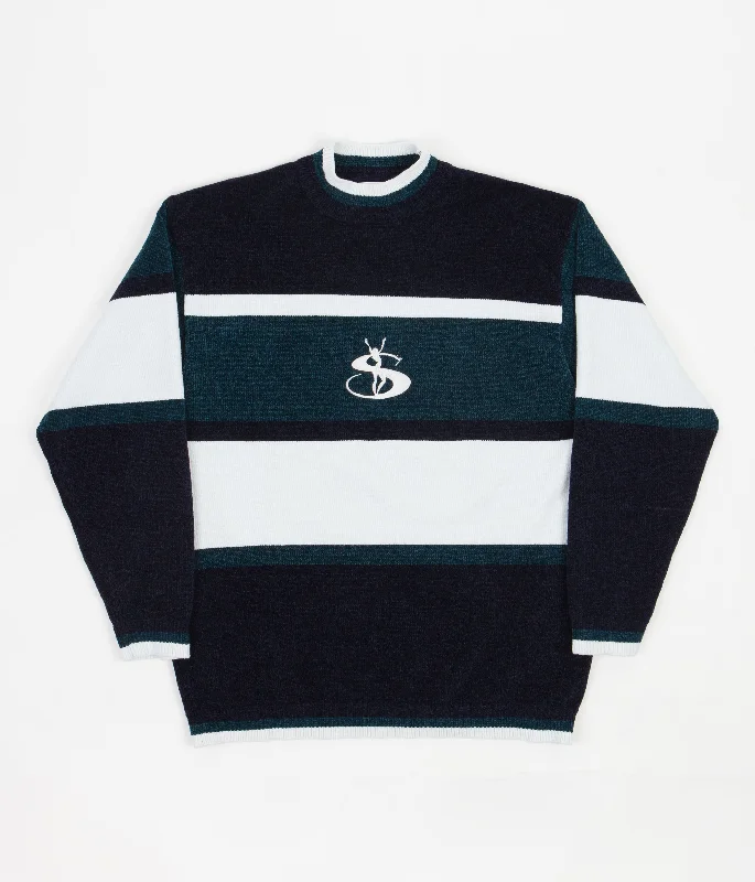 Hoodies & sweatshirts with cotton soft warmth-Yardsale Phantasy Chenille Knitted Crewneck Sweatshirt - Navy / Emerald / White