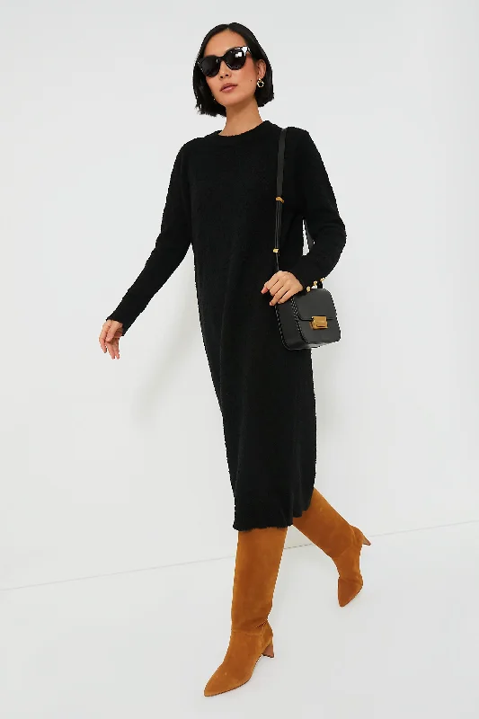 Classy cocktail maxi dresses-Black Boucle Knit Nelle Dress