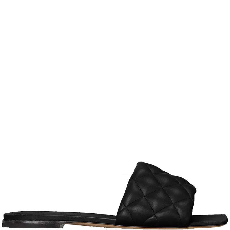 Flats with lace-up cozy style-Padded Slide Stitched, Black