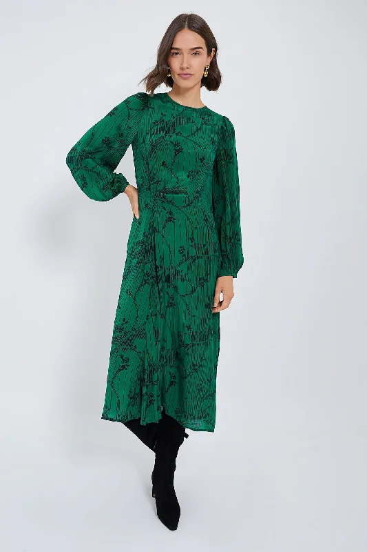 Cozy winter maxi dresses-Green Sunniva Print Long Sleeve Dress