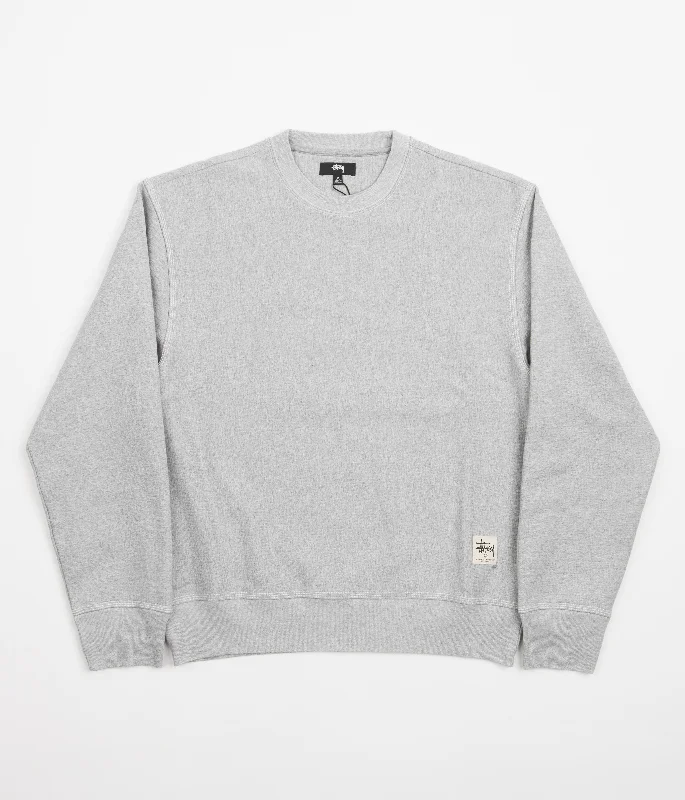 Hoodies & sweatshirts with thermal thick padding-Stussy Contrast Stitch Label Crewneck Sweatshirt - Grey Heather