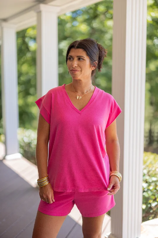 oversized tunic shirts for comfort-Stylish Comfort Hot Pink Top