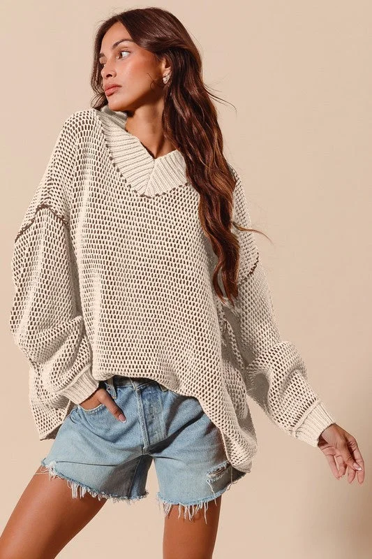 flowy tops for airy comfort-Two Toned Perfection Oatmeal Sweater