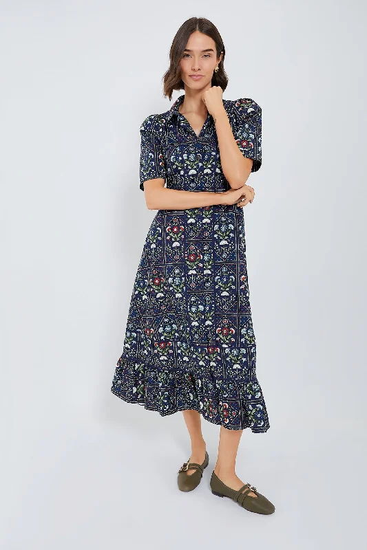 Cute polka dot maxi dresses-Navy Trellis Greta Dress