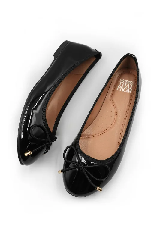 Flats with striped chic elegance-TRUTH KIDS  SLIP ON FLAT BALLERINA IN BLACK PATENT FAUX LEATHER